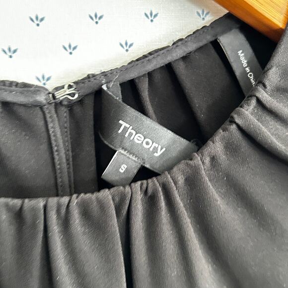 Theory Classic Crepe Shirred Dress S Black Academia Capsule Minimalist Sheath - Picture 8 of 9